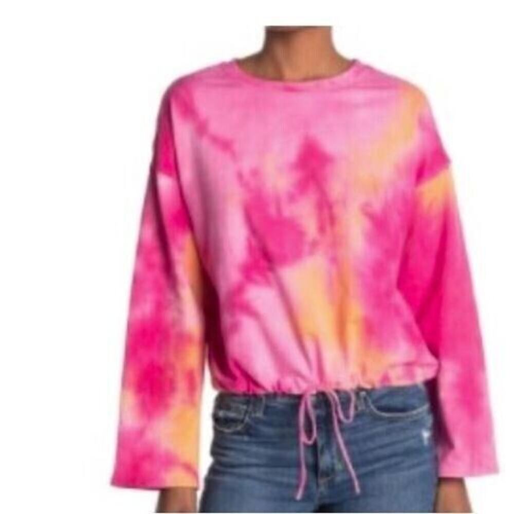 14th & Union‎ Women's Tie Dye Drawstring Hem Shirt In Pink Orange Large